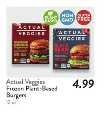 Fresh Thyme Actual Veggies Frozen Plant-Based Burgers offer