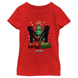 Walmart Girl's Minecraft Christmas Tree Endermans Graphic Tee Red Large offer