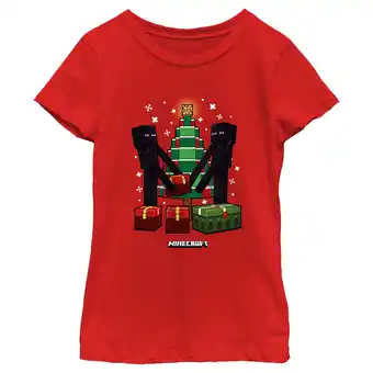 Walmart Girl's Minecraft Christmas Tree Endermans Graphic Tee Red Large offer