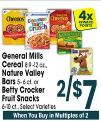 Jewel-Osco General Mills Cereal 8.9-12 oz., Nature Valley Bars 5-6 ct. or Betty Crocker Fruit Snacks 6-10 ct offer