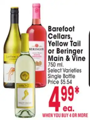 Jewel-Osco Barefoot Cellars, Yellow Tail or Beringer Main & Vine offer