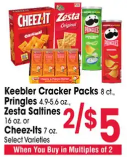 Jewel-Osco Keebler Cracker Packs 8 ct., Pringles 4.9-5.6 oz., Zesta Saltines 16 oz. or Cheez-Its 7 oz offer