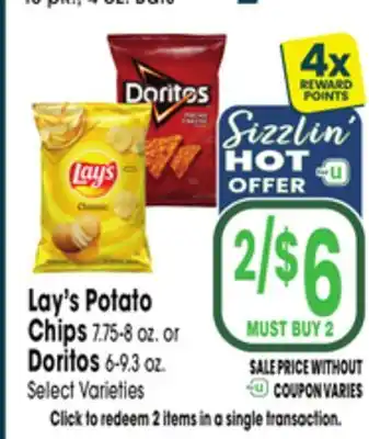 Jewel-Osco Lay's Potato Chips 7.75-8 oz. or Doritos 6-9.3 oz offer