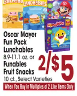 Jewel-Osco Oscar Mayer Fun Pack Lunchables 8.9-11.1 oz. or Funables Fruit Snacks 10 ct offer