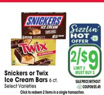 Jewel-Osco Snickers or Twix Ice Cream Bars offer