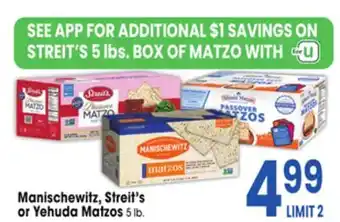 Jewel-Osco Manischewitz, Streit's or Yehuda Matzos offer