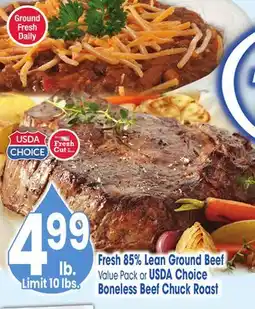 Jewel-Osco Fresh 85% Lean Ground Beef Value Pack or USDA Choice Boneless Beef Chuck Roast offer