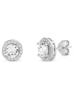 Walmart Lesa Michele Faceted Crystal Round Halo Earring in Sterling Silver made with Cubic Zirconia Crystals offer