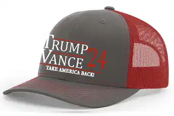 Walmart Trenz Shirt Company Trump Vance 2024 Take America Back Mesh Back Trucker Hat, Charcoal/Red offer