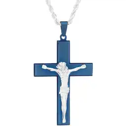 Walmart Jewelry Stainless Steel Blue/Silver-Tone Crucifix Pendant, 24 Chain offer