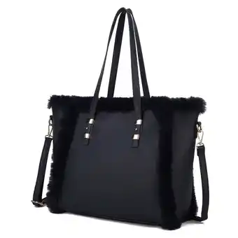 Walmart MKF Collection Liza Vegan Leather with faux fur Women’s Tote Double Handle Bag by Mia K - Navy offer