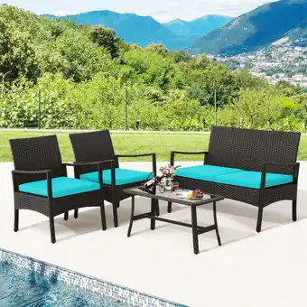 Walmart Costway 4PCS Patio Wicker Furniture Set Cushioned Chairs& Loveseat with Coffee Table Garden offer