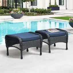 Walmart Skypatio Outdoor Patio Wicker Ottoman,Rattan Footrest Set of 2, Navy Blue offer