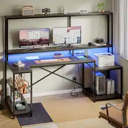 Walmart Bestier RGB Power Outlets L Shaped Computer Desk with Hutch, Grey Oak offer