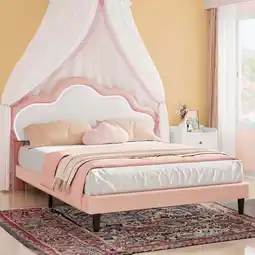 Walmart Dextrus Full Size Pink LED Bed Frame with Adjustable Headboard, Wood and Steel offer