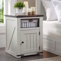 Walmart SinCiDo 20 Farmhouse End Table w/Barn Door, Wood Bedside Table, Nightstand with Charging Station offer