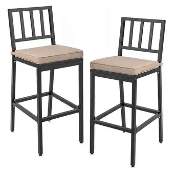 Walmart Costway Set of 2 Patio Metal Bar Stools Outdoor Bar Height Dining Chairs with Cushion offer