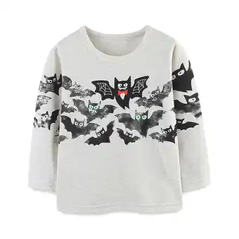 Walmart Girls Sweatshirts for Children T Shirt Autumn New Bat Print Boy'S T Shirt Crew Neck Tops offer