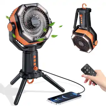 Walmart MORIKO 18 8-Speed Foldable Rechargeable Tripod Fan with LED Lantern and Remote Control, Black offer