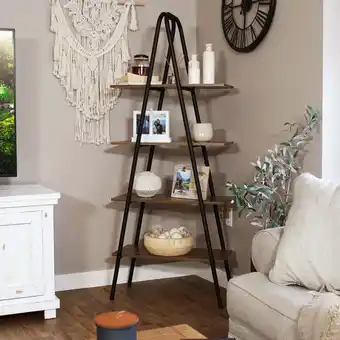 Walmart Sunnydaze Industrial-Style 4-Tier A-Frame Ladder Shelf, Brown offer