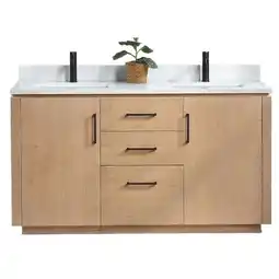 Walmart Vinnova San 60 Double Sink Wood Bath Vanity with Grain Stone in Brown/White offer