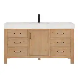 Walmart Leon 60 Bathroom Vanity in Fir Wood Brown with Composite top in Lightning White offer