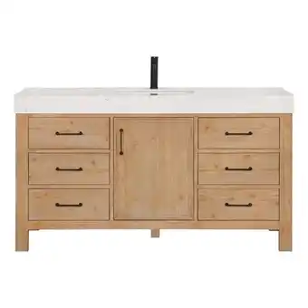 Walmart Leon 60 Bathroom Vanity in Fir Wood Brown with Composite top in Lightning White offer