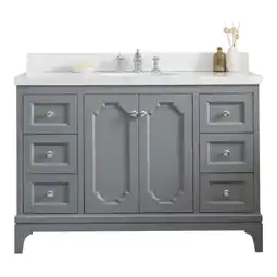 Walmart Water Creation Queen 48W Wood Single Bathroom Vanity in Cashmere Gray and White offer