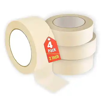 Walmart Masking Tape 2 inch Wide, White Masking Tape, 2 inch x 60.1-Yards, 3 Core, 4/Pack offer