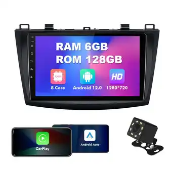 Walmart 6+128G 9 inches Android 12 Car Stereo for Mazda 3 2010-2013 QLED Touchscreen Car Radio offer