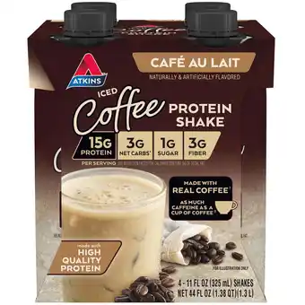 Walmart Atkins Iced Coffee Caf Au Lait Protein Shake, 11 fl oz, 4 Count offer