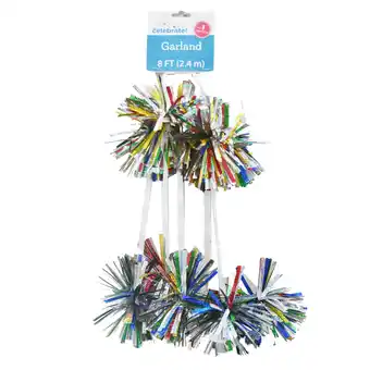 Walmart Way To Celebrate! Happy Birthday Pom Garland. 8' Multicolored Poms with Silver. Vibrant PVC offer