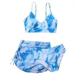 Walmart PEASKJP Girl's 3 Piece Swimsuits Print Bikini Bathing Suit with Shorts (Blue,6-8 Y/S) offer