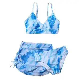 Walmart PEASKJP Girl's 3 Piece Swimsuits Print Bikini Bathing Suit with Shorts (Blue,6-8 Y/S) offer