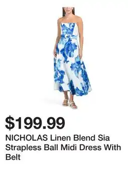 Marshalls NICHOLAS Linen Blend Sia Strapless Ball Midi Dress With Belt offer