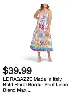 Marshalls LE RAGAZZE Made In Italy Bold Floral Border Print Linen Blend Maxi Dress offer