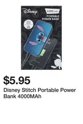 Five Below Disney Stitch Portable Power Bank 4000MAh offer