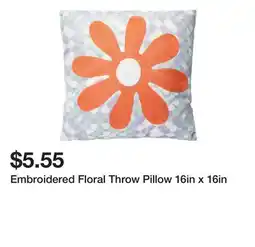 Five Below Embroidered Floral Throw Pillow 16in x 16in offer