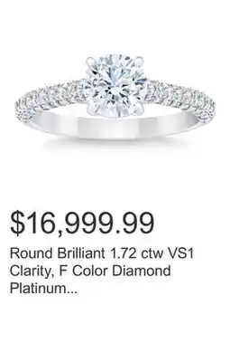 Costco Round Brilliant 1.72 ctw VS1 Clarity, F Color Diamond Platinum Wedding Ring offer