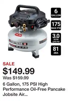 Harbor Freight Tools 6 Gallon, 175 PSI High Performance Oil-Free Pancake Jobsite Air Compressor offer