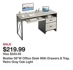 Office Depot Bestier 56W Office Desk With Drawers & Tray, Retro Gray Oak Light offer