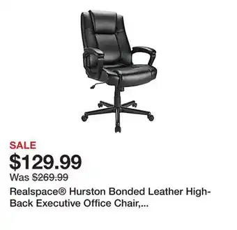 Office Depot Realspace Hurston Bonded Leather High-Back Executive Office Chair, Black, BIFMA Compliant offer