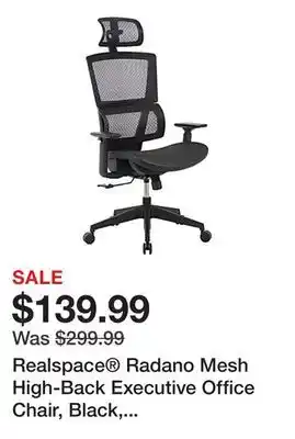 Office Depot Realspace Radano Mesh High-Back Executive Office Chair, Black, BIFMA Compliant offer