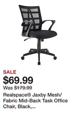 Office Depot Realspace Jaxby Mesh/Fabric Mid-Back Task Office Chair, Black, BIFMA Compliant offer