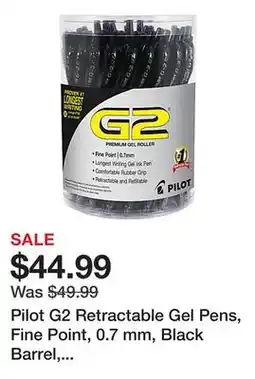 Office Depot Pilot G2 Retractable Gel Pens, Fine Point, 0.7 mm, Black Barrel, Black Ink, Pack Of 36 Pens offer