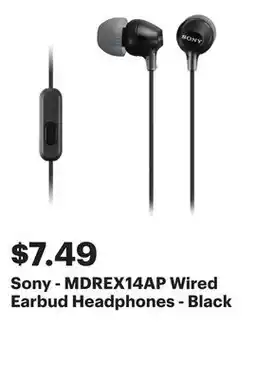 Best Buy Sony - MDREX14AP Wired Earbud Headphones - Black offer