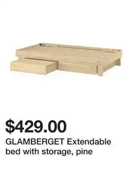 Ikea GLAMBERGET Extendable bed with storage, pine offer