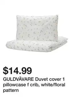 Ikea GULDVÄVARE Duvet cover 1 pillowcase f crib, white/floral pattern offer