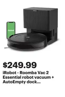 Best Buy iRobot - Roomba Vac 2 Essential robot vacuum + AutoEmpty dock (Q0520) - Black offer