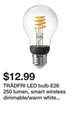 Ikea TRÅDFRI LED bulb E26 250 lumen, smart wireless dimmable/warm white globe offer